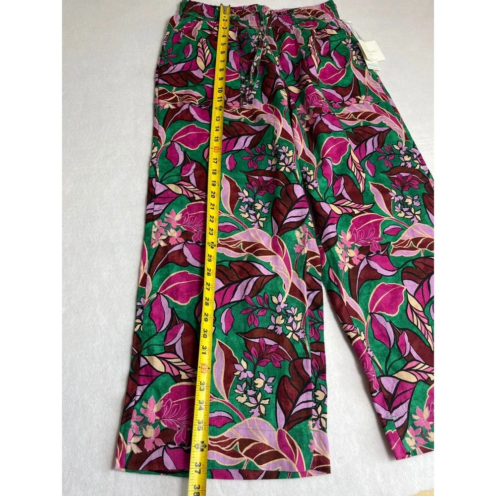 Cynthia Rowley Floral Tropical 100% Linen Wide Leg Bohemian Lightweight Pants M